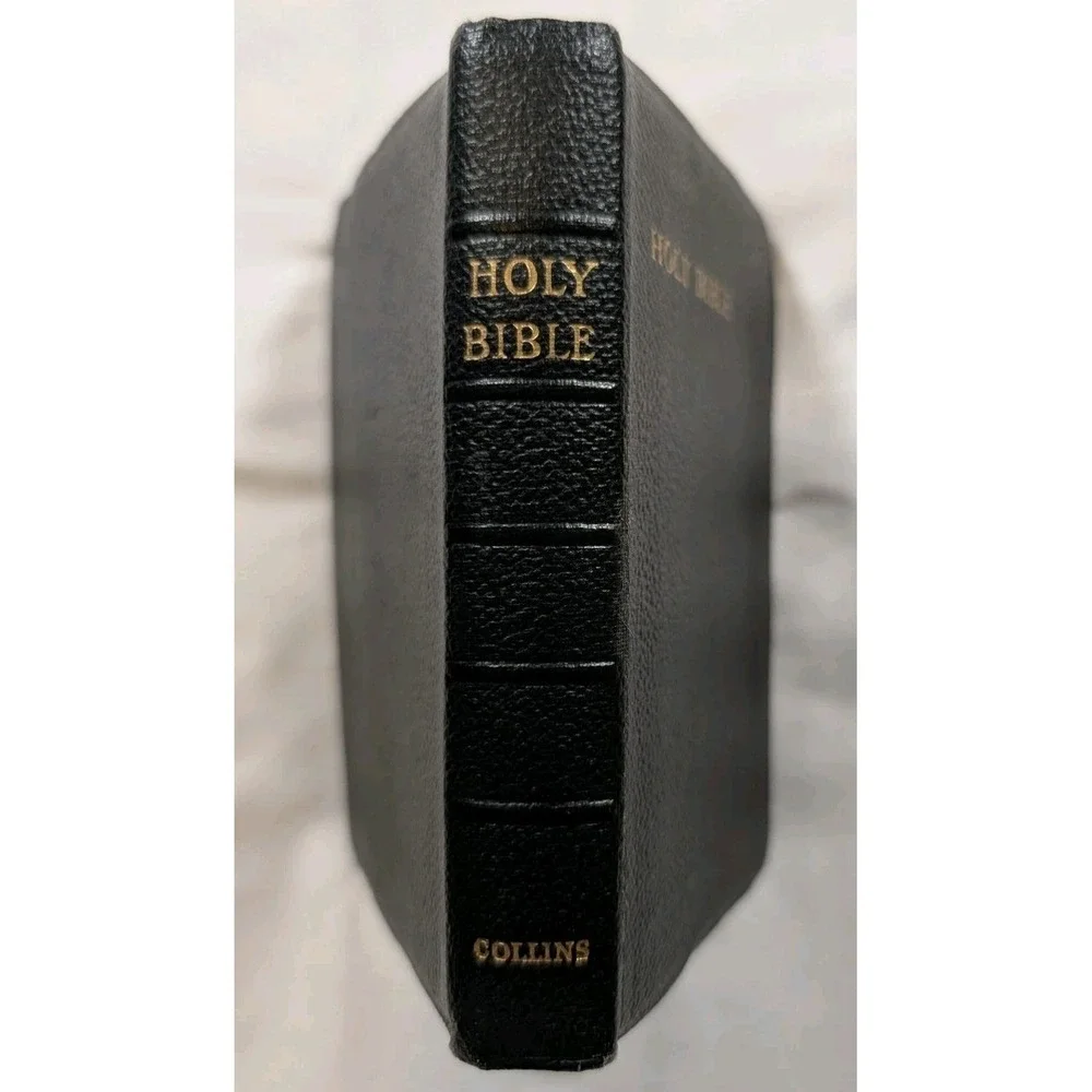 Vintage 1955 Collins KJV Holy Bible Gem Type‎ Pocket Size Black Leatherette